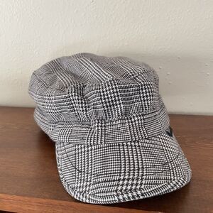 Peter Grimm Womens Cabbie Black White Plaid Cotton Strapback‎ Hat Cap Newsboy